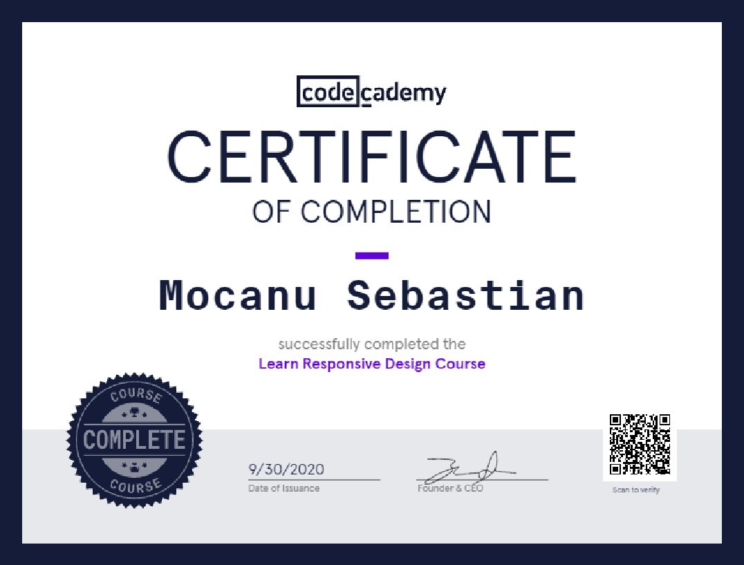 Learn Responsive Design Course Certificate