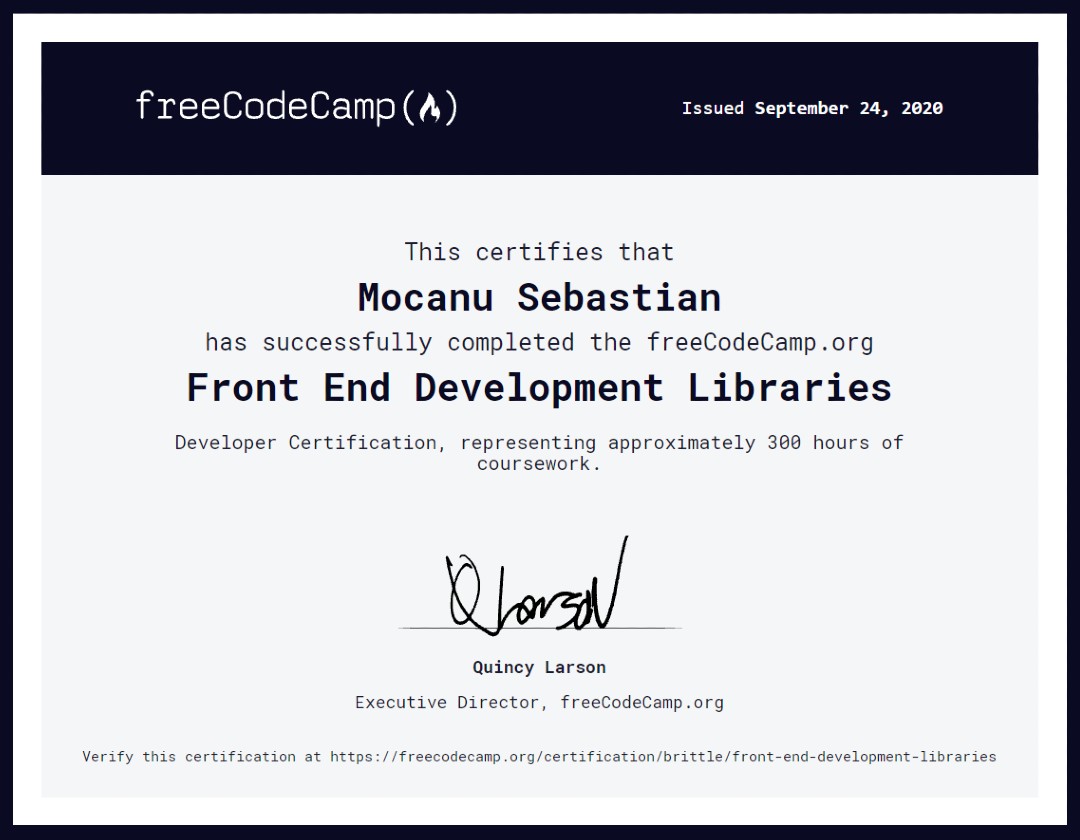 Front End Development Libraries Certificate