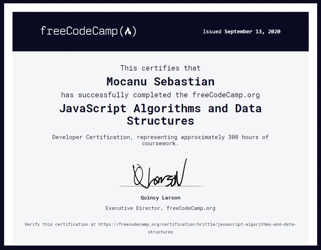 JavaScript Algorithms and Data Structures Certificate