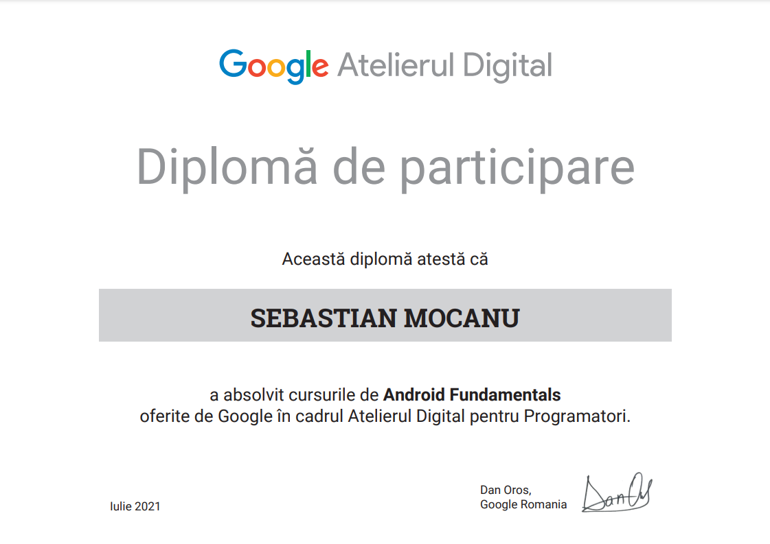 Diploma Android Fundamentals iulie 2021 10 SEBASTIAN MOCANU